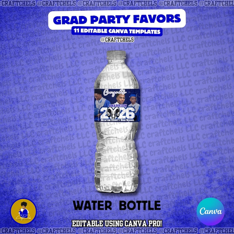 Blue Graduation Party Favor Canva Template Bundle | 11 Editable Templates | Chip Bag, Juice Pouch, Candy Wrapper, Gift Bag image 6