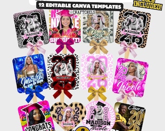 Grad Fan Template Bundle | Graduation Fans Canva Template – Set of 12 | Editable Grad Fan Template | Custom Graduation Fan | 2025 & 2026