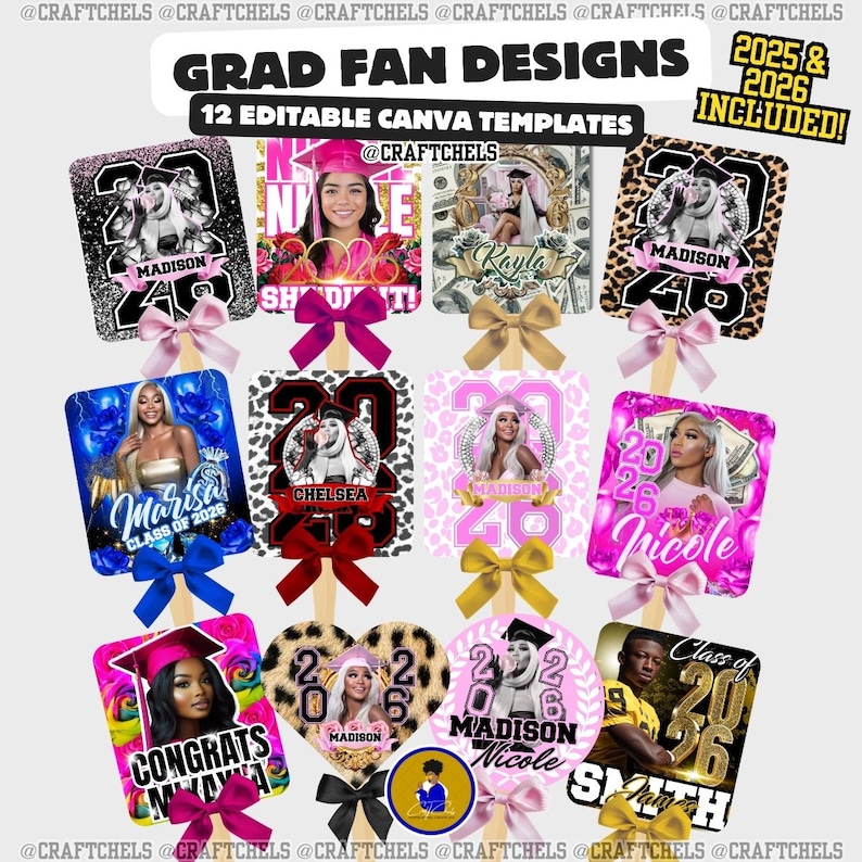 Grad Fan Template Bundle | Graduation Fans Canva Template – Set of 12 ...