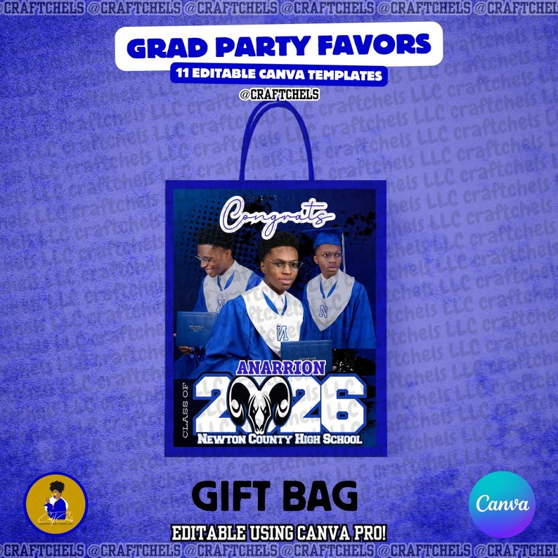 Blue Graduation Party Favor Canva Template Bundle | 11 Editable Templates | Chip Bag, Juice Pouch, Candy Wrapper, Gift Bag image 9
