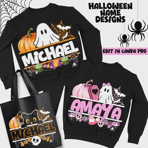 Halloween-tröjadesign | Halloween-namndesign | Halloween-mångsidigt namndesignpaket | Set med 15 anpassningsbara Canva-mallar bild 9