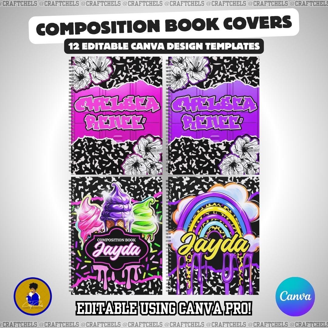 12 Composition Book Cover Designs | Canva Editable Templates | Back to ...