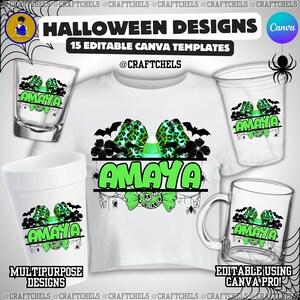 Halloween-tröjadesign | Halloween-namndesign | Halloween-mångsidigt namndesignpaket | Set med 15 anpassningsbara Canva-mallar bild 5