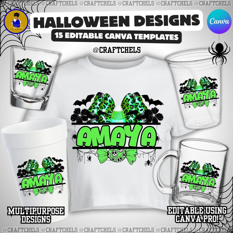 Halloween-tröjadesign | Halloween-namndesign | Halloween-mångsidigt namndesignpaket | Set med 15 anpassningsbara Canva-mallar bild 5