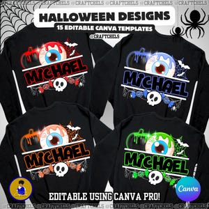 Halloween-tröjadesign | Halloween-namndesign | Halloween-mångsidigt namndesignpaket | Set med 15 anpassningsbara Canva-mallar bild 2