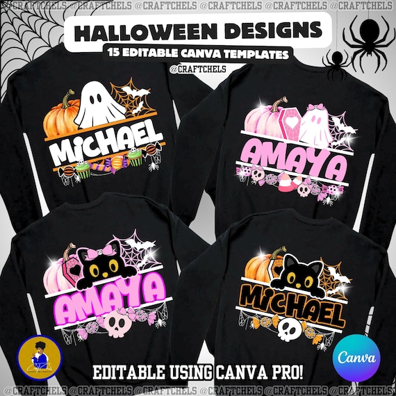 Halloween Shirt Design | Halloween Name Design | Halloween Multipurpose Name Design Bundle | Set of 15 Customizable Canva Templates