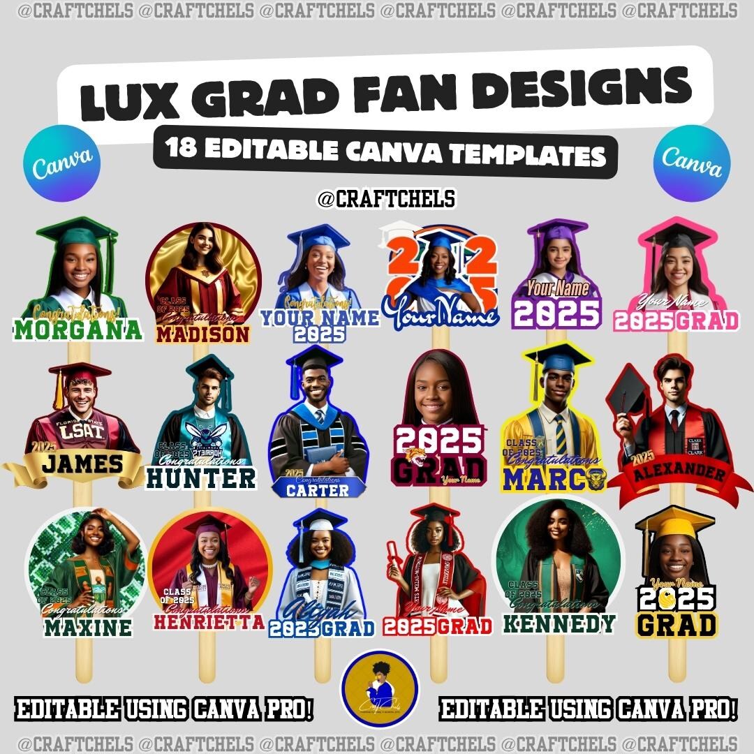 Grad Fan Template Bundle | Graduation Fan Canva Template – Set of 18 ...