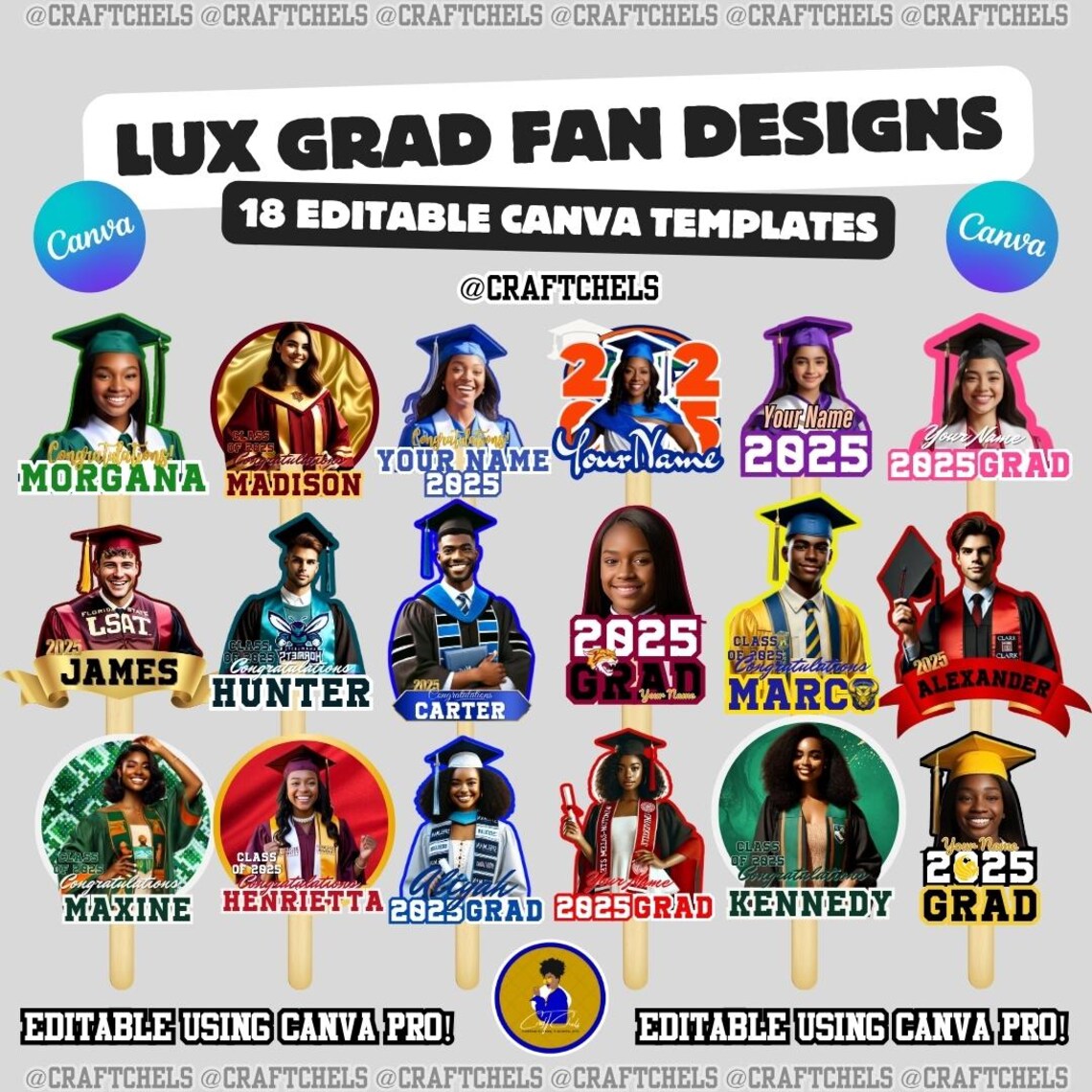 Grad Fan Template Bundle | Graduation Fan Canva Template – Set of 18 ...