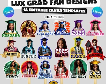 Plantillas de abanico de graduación / Plantilla de Canva para abanico de graduación (18 unidades) / Plantilla editable para abanico de graduación / Abanico de graduación personalizado