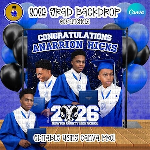 Blue Graduation Party Favor Canva Template Bundle | 11 Editable Templates | Chip Bag, Juice Pouch, Candy Wrapper, Gift Bag image 3