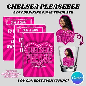 Jeu de cartes Chelsea Please | Modèle de jeu à boire DIY | Jeu DIY personnalisé pour boire un verre | Modèle de toile entièrement modifiable