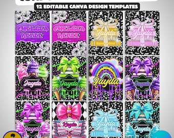 12 designs de couverture de livre | Modèles modifiables Canva | Retour à l'école | Couverture de carnet imprimable personnalisable | Cahier de composition