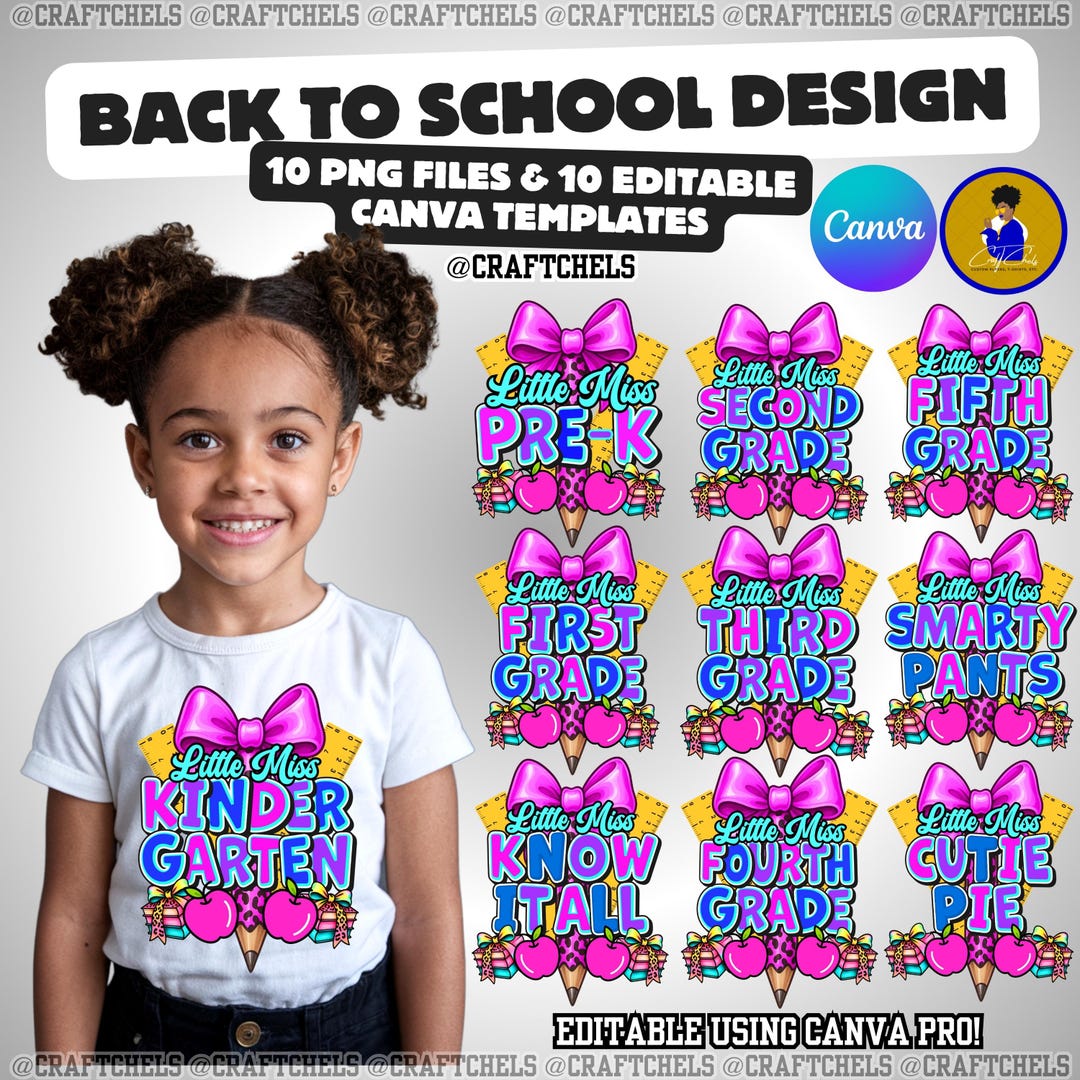 Back to School PNG Design for Girls Bundle | Little Miss Tshirt Design ...