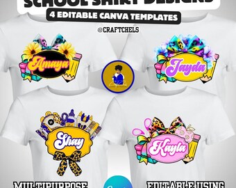 4 School Shirt Design Templates | Editable Back to School T-Shirt Graphics | Back to School Shirt For Teachers & Students | First Day School