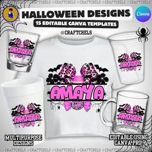 Halloween-tröjadesign | Halloween-namndesign | Halloween-mångsidigt namndesignpaket | Set med 15 anpassningsbara Canva-mallar bild 3