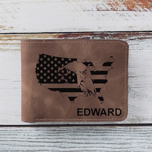 Portefeuille USA Map Design, portefeuille American Eagle Mens, cadeau patriotique pour papa, cadeau de Noël pour petit ami, mari, beau-père, cadeau de fan américain