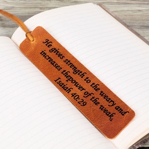 Personalized Bookmark Leather, Custom Leather Bookmark Quote, Bible Verse Scripture Bookmark, Monogrammmed Bookmark Pastor Gift, Best Friend
