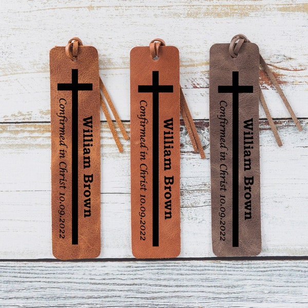 Custom Confirmation Bookmark, Leather Bookmark Cross Design, Religious Gift, Faith Gift, Christum Gift, Personalized Gift for Daughter