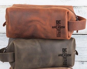 Be Still and Know Dopp Kit, Cross Design Dopp Bag, Bible Quote Toiletry Kit, Religious Gift, Christian Leather Gift for Dad, Boyfriend,Faith