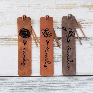 Personalized Birth Month Flower Bookmark, Custom Name Flower Bookmark Leather, Birthday Gift for Sister,Best Friend Gift,Floral Gift for Her