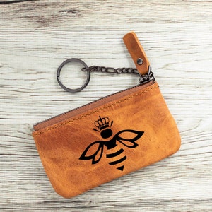 Porta-moedas de couro Bee Queen, porta-moedas personalizado Queen Bee, carteira pequena gravada para mãe, presente de Natal para ela, irmã, presente Honey Bee