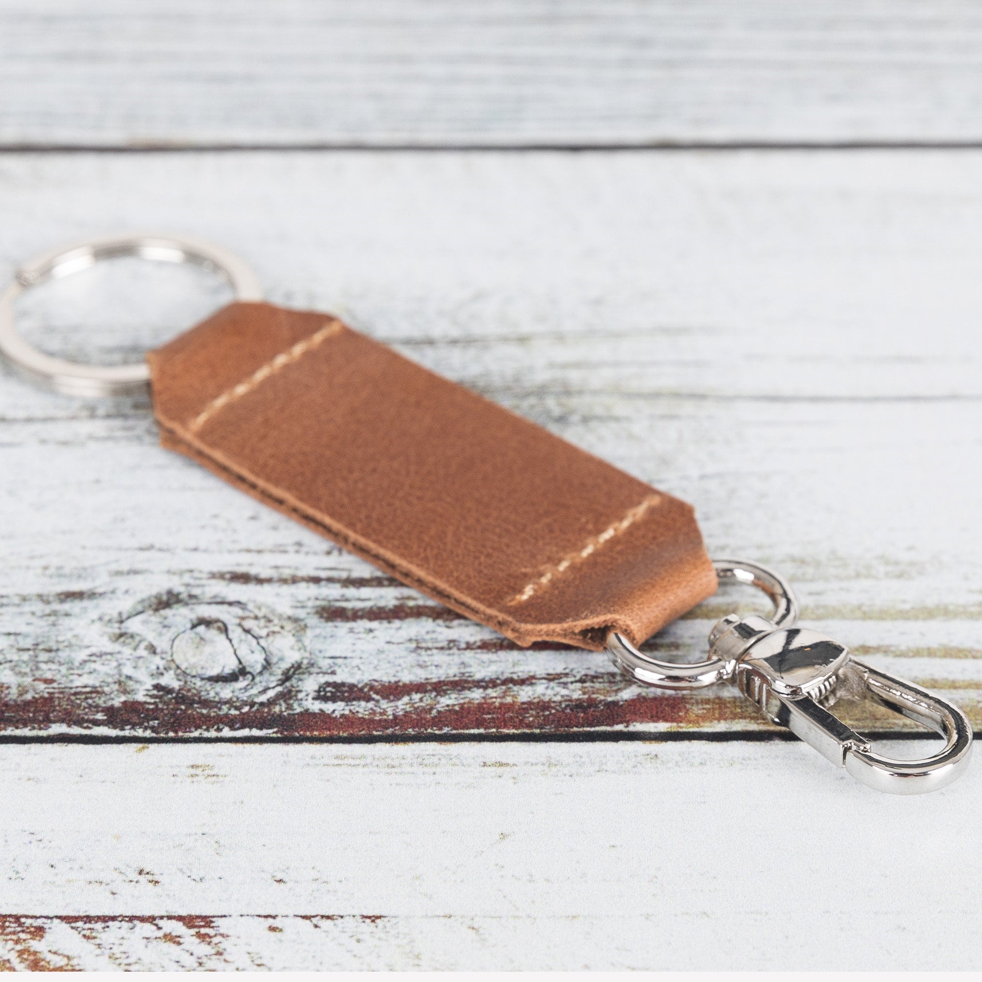 Personalzied Leather Keychain With Clip, Leather Key Ring