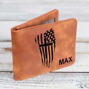 Cartera de diseño de bandera de EE. UU., Cartera de diseño cruzado personalizada, regalo de Navidad para padre abuelo tío jefe, regalo religioso para veterano patriótico