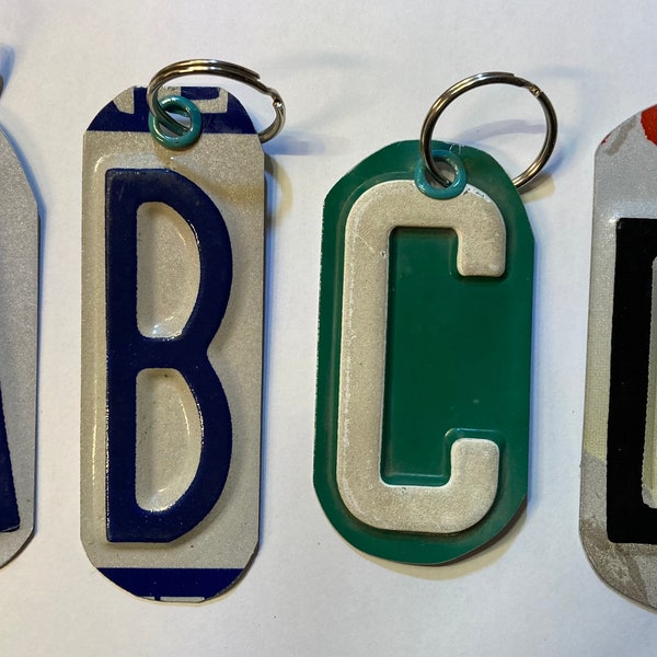 License plate keychains letters, initials, perfect unique gift. Put on backpacks, keys.