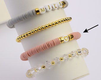 Heart Bead or Single Letter |  Bracelet with Thin Gold or Silver Accents | Custom Heishi Bracelet