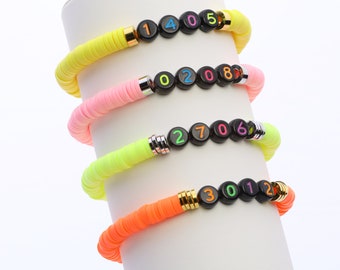 Neon Color Custom Name Bead Bracelet with  Gold or Silver Accents | Heishi Bracelet