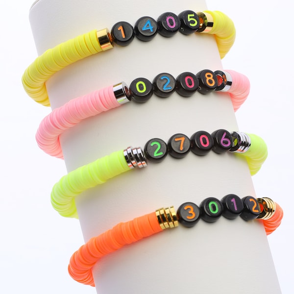 Neon Color Custom Name Bead Bracelet with  Gold or Silver Accents | Heishi Bracelet