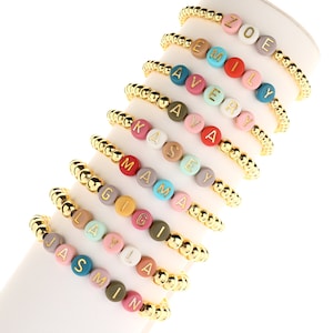 Real 14K Gold Filled or Silver Bead Custom Name Bracelet | Heishi Bracelet | Gift For Her | Mom Bracelet | Beaded Bracelet image 3