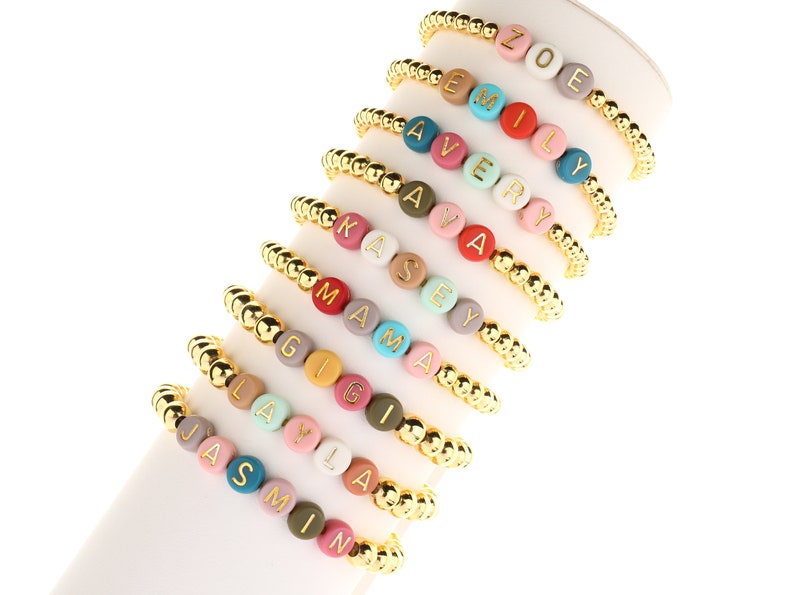 Real 14K Gold Filled or Silver Bead Custom Name Bracelet | Heishi Bracelet | Gift For Her | Mom Bracelet | Beaded Bracelet image 3