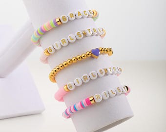 Heishi Bracelet | Personalized Name Bracelet | Custom Name Beaded Bracelet | Gift for Her | Clay Bead Bracelet | Girls Trip