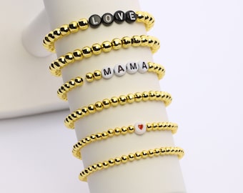 Bracelet de nom personnalisé rempli d’or 14 carats ou de perles d’argent