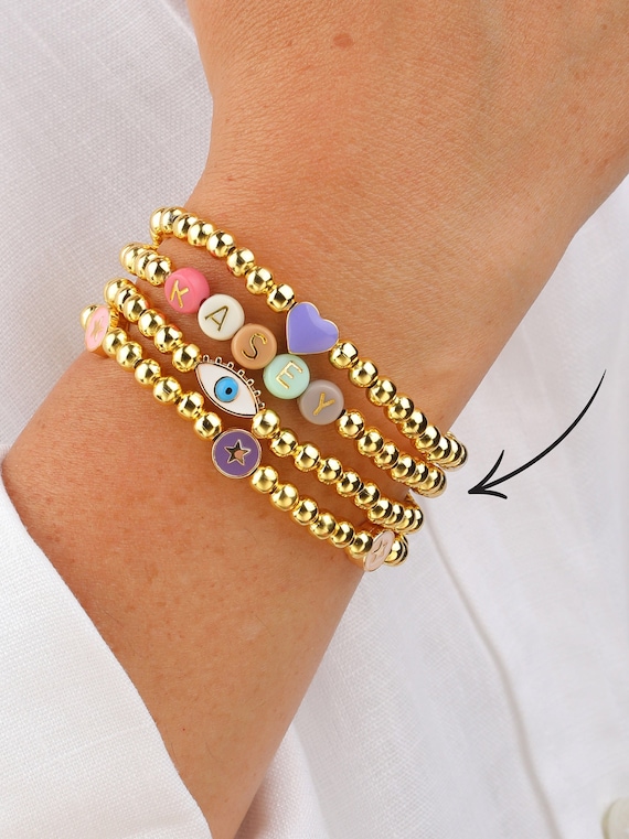 Real 14K Gold Filled or Silver Bead Custom Name Bracelet | Heishi Bracelet | Gift For Her | Mom Bracelet | Beaded Bracelet