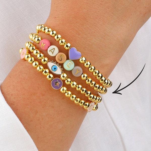 Real 14K Gold Filled or Silver Bead Custom Name Bracelet | Heishi Bracelet | Gift For Her | Mom Bracelet | Beaded Bracelet