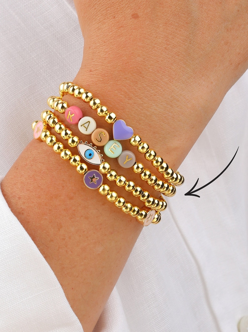 Real 14K Gold Filled or Silver Bead Custom Name Bracelet | Heishi Bracelet | Gift For Her | Mom Bracelet | Beaded Bracelet image 1