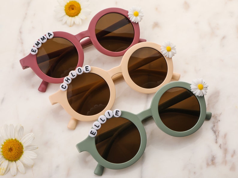 Floral Daisy Girls Personalized Name Sunglasses | Toddler Gift | Kids Gift | Babies Gift | Personalized Kids Sunglasses With Leather Case