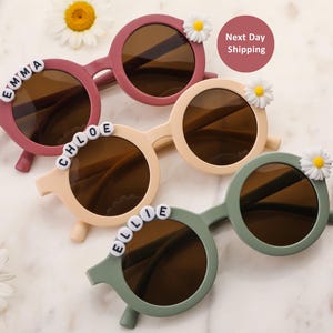 Floral Daisy Girls Personalized Name Sunglasses | Toddler Gift | Kids Gift | Babies Gift | Personalized Kids Sunglasses With Leather Case