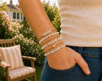 Personalized Name Bracelet, Custom Gemstone Bracelet, Beaded Name Bracelet, Gold Bead Bracelet, Custom Word Bracelet, Gift for Her