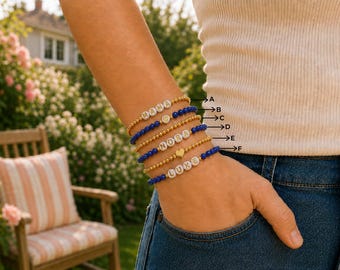 Personalized Bracelet Stack, Gemstone Beaded Bracelet, Custom Name Bracelet, Gold Bead Bracelet, Stackable Bracelet for Women