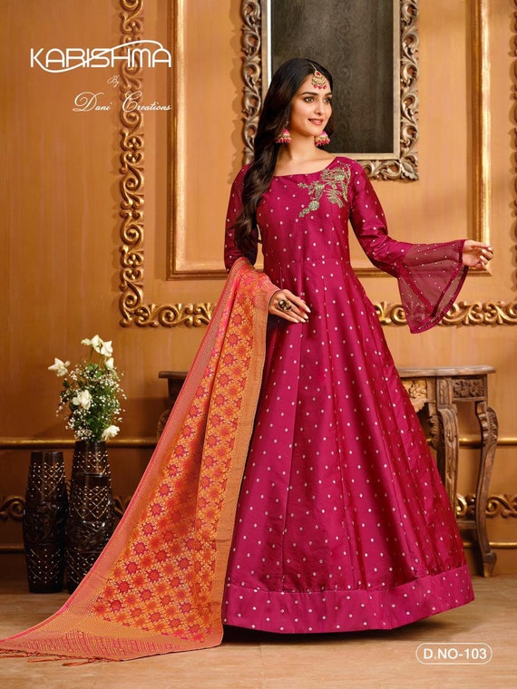 Partywear Dark Pink Long Kurti/ Dress 
