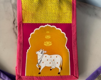 The 5 Pichwai Cow Return Gift Bags Jute
