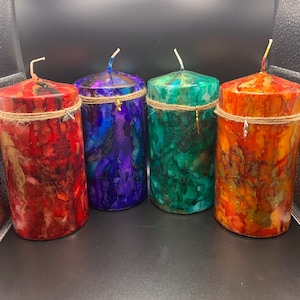 Boho Marble Large Pillar Candle - Hand-Painted - Alcohol Ink - Decorative Charm - Colorful Candles - Gift for Him or Her