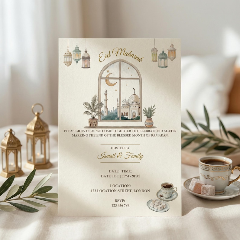 Editable Eid al-Fitr Invitation Template | A5 Canva Invite (Digital Download) image 4
