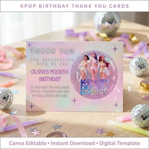 KPOP Demon Hunters Inspired Thank You Card | Editable A6 Birthday Party (Digital Download)