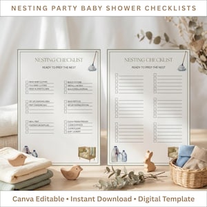 Lista de verificación imprimible para la fiesta de anidación / Tareas para la fiesta de anidación del baby shower / Descarga editable en formato A4