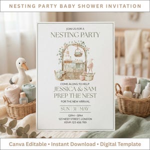 Nesting Party Invitation | Prep the Nest Baby Shower | Editable Canva Template A5
