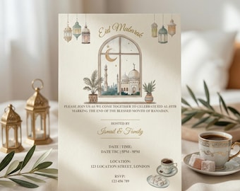 Editable Eid al-Fitr Invitation Template | A5 Canva Invite (Digital Download)